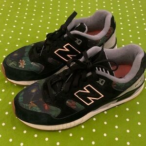 NEW BALANCE Green and Grey Muted Floral Sneakers